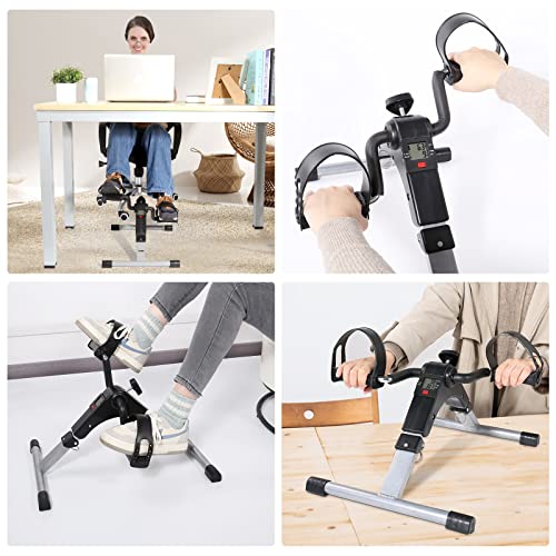 AGM Mini Exerciser Bike, Arm Leg Pedal Exerciser Fitness Cycling with LCD Monitor and Adjustable Resistance Home Fitness Resistance Cycle Training Workout (Foldable Pedal Exerciser)