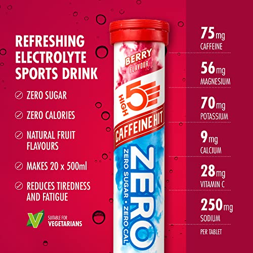 HIGH5 ZERO Caffeine Hit Electrolyte Hydration Tablets Added Vitamin C (Berry, 8x20 Tablets)