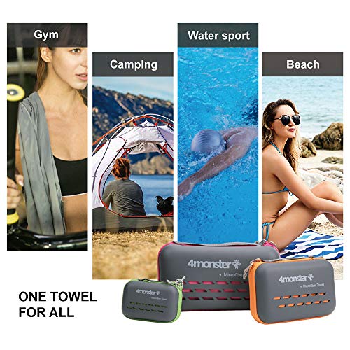 4Monster Microfibre Travel Towel Quick Dry, Lightweight Gym Towel Ultra Soft, Super Absorbent Compact Camping Towel for Sports Gym Beach Camping Yoga Swimming Hiking