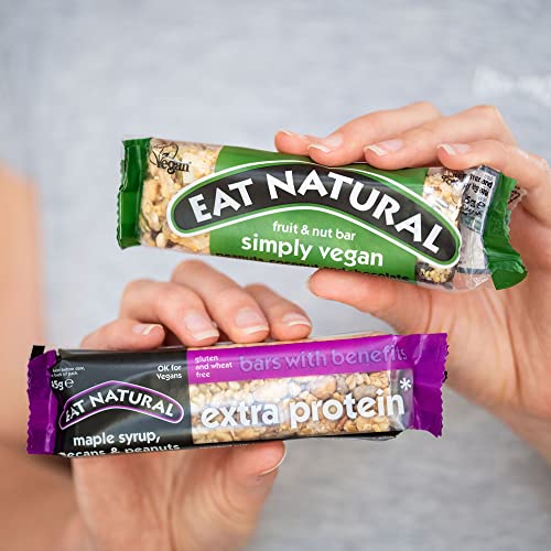 Eat Natural Simply Vegan Peanuts, Coconut & Chocolate — 12 x 45g Snack Bars 45g, Gluten Free Snacks — Dark Chocolate, Peanuts, Toasted Coconut & Blossom Nectar — High Fibre Cereal Bars — Vegan