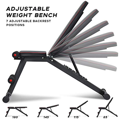 Adjustable Weight Bench, Aebow Foldable Weights Bench Fitness Set, Workout Weight Benches for Chest Leg Abs Full Body Strength Training Exercise, Flat Incline Decline Lifting Multifunction Home Gym