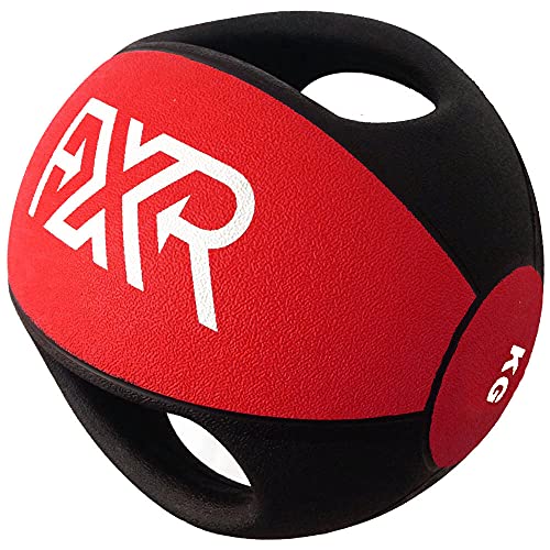 FXR SPORTS RUBBER RED / BLACK DOUBLE HANDLE MEDICINE BALL 3KG - 12KG (7kg)