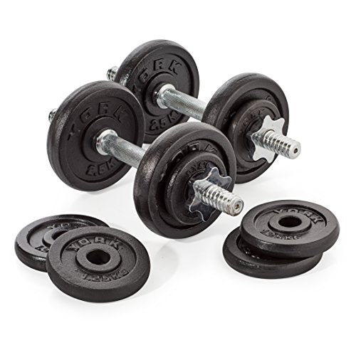 York Fitness Cast Chrome Dumbbell Spinlock - Adjustable Dumbbell Free Weights Set Perfect Hand Weights for Bodybuilding Weightlifting Barbell Weights Home Gym Equipment (Pack of 2) - Black, 20kg