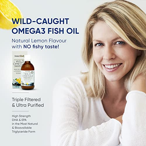 Omega 3 Fish Oil Liquid - Natural Fresh Lemon Flavour with NO Fishy Taste, High Strength DHA/EPA - Made from Wild Caught Nordic Fish Oil | 3rd Party Tested for Purity - Inner Vitality