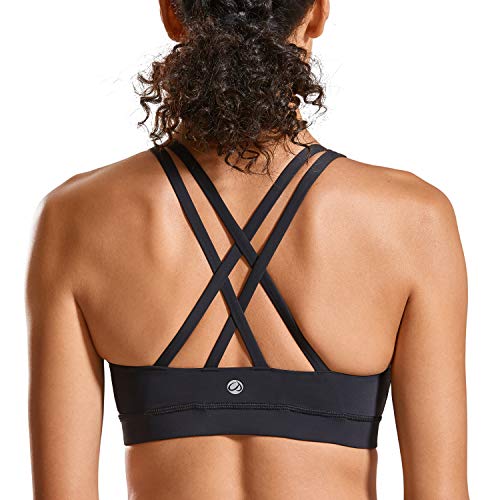 CRZ YOGA Women's Strappy Back Wirefree Padded Workout Yoga Sports Bra Black X-Small