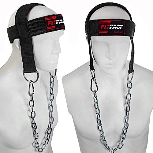 FITPACT Head Harness Neck Builder Chain Belt Weight Lifting Boxing Strength Training Padded Adjustable D-Rings Workout Bodybuilding Exercises Gym Developer Straps