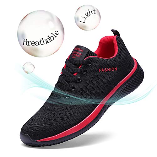 ZXWFOBEY Men's Trainers Road Running Shoes Lightweight Athletic Sneakers Slip on Walking Gym Sport,Black Red, 11 UK