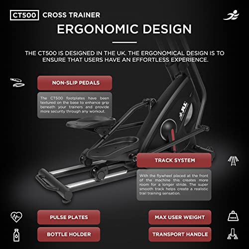 JLL CT500 Elliptical Cross Trainer, 2022 Version Magnetic Resistance, Adjustable Resistance, 7KG Flywheel, Tablet Holder, Bottle Holder, Heart Rate Sensor, 12 Months Warranty