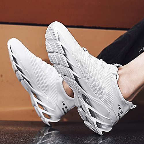 LIN&LE Men Walking Tennis Shoes Running Casual Lightweight Sport Sneakers Breathable Non-Slip Trainers Fitness Gym, White18, 9.5 UK