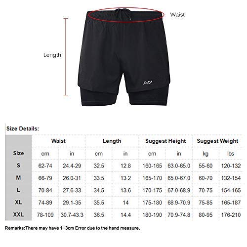 Lixada Mens 2-in-1 Running Shorts Quick Drying Breathable Active Training Exercise Jogging Cycling Shorts with Longer Liner (Dark Grey, M)