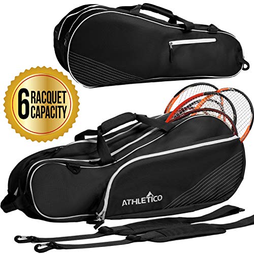 Athletico 6 Racquet Tennis Bag | Padded to Protect Rackets & Lightweight | Professional or Beginner Tennis Players | Unisex Design for Men, Women, Youth and Adults (Black)