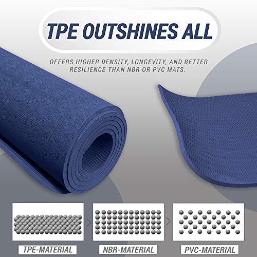 XN8 6mm (TPE) Exercise Yoga Mat Non-Slip X-large with Carry Straps for Pilates-Aerobic Gymnastics fitness Camping Gym Blue