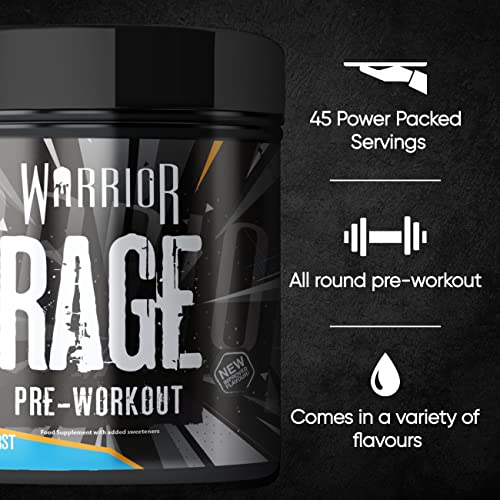 Warrior, Rage - Extreme Pre-Workout Powder - 392g - Energy Drink Supplement with Vitamin C, Beta Alanine and Creatine Gluconate - 45 Servings (Energy Burst) - Gym Store | Gym Equipment | Home Gym Equipment | Gym Clothing