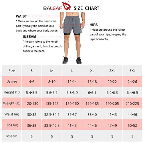 BALEAF Men's 2-in-1 Running Athletic Shorts Zipper Pocket Grey/Black Size L