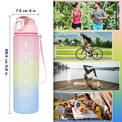 CodiCile Motivational water bottle,1L Sports Water Bottle with Straw and Time Markings,Leakproof Time Water Bottle with BPA Free Lid for Sports Gym Office Camping Running(1000ml, Gradient Pink)…