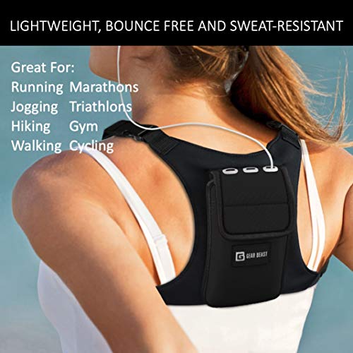 Gear Beast Running Backpack Vest Cell Phone and Accessories Holder Lightweight Pack Key Card ID Holder for Running Walking Cycling Fits iPhone 11 X XS Max 8 7 Plus Galaxy S9 S8 Plus Note 10 9 8