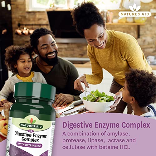 Natures Aid Digestive Enzyme Complex with Betaine Hydrochloride, Vegan, 60 Tablets