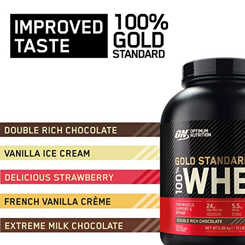 Optimum Nutrition Gold Standard Whey Muscle Building and Recovery Protein Powder With Naturally Occurring Glutamine and Amino Acids, Double Rich Chocolate, 73 Servings, 2.26kg, Packaging May Vary