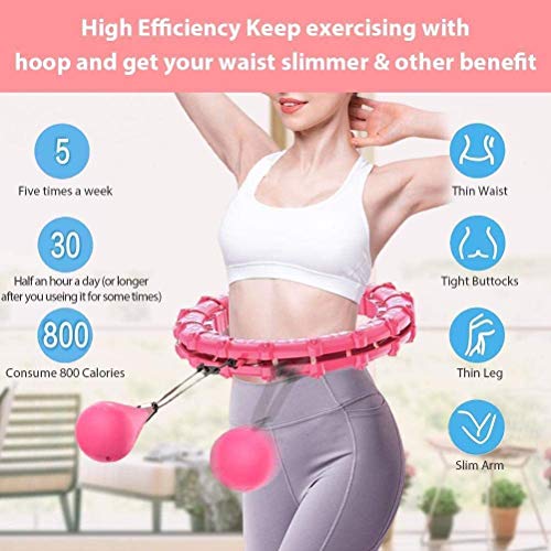 iBest Weighted Hula Hoop for Adults, 21 Knots Detachable Smart Hula Hoop, 2 in 1 Abdominal Massage/Fitness/Weight Loss Hula Hoop, 360-Degree Auto-Spinning Hoola Hoop for Waist, Hips, Abdomen(Pink)