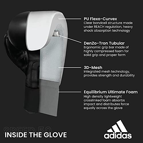 Adidas | Speed 50 Boxing Gloves for Men, Women & Kids | Intermediate Level PU Training Gloves | Perfect for Fitness Classes, Boxing Bag Workouts, and Sparring
