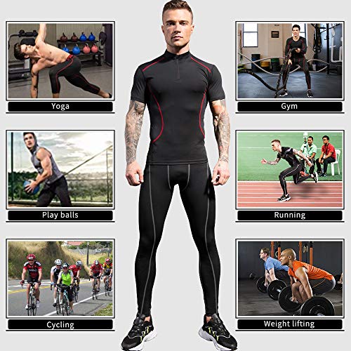 Yuerlian Men's Running Leggings, Cool Dry Gym Tights for Men, Compression Base Layer Sport Pants