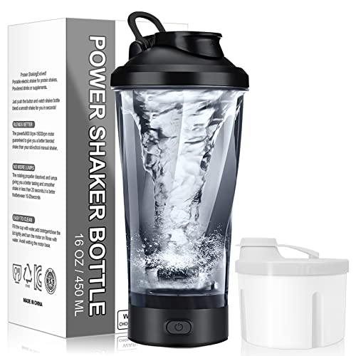 GONICVIN Electric Protein Shaker Bottle, 16 oz Rechargeable Protein Shaker with Powder Storage Box, BPA Free, Blender Bottles Protein Shaker Cup for Protein Mixes, Protein Shakes (Black)