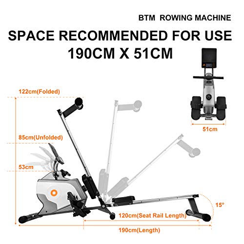 Rowing Machine Fitness Cardio Workout with Adjustable Magnetic Resistance, Quiet Braking System – Max User Weight 120 Kg, Suitable for Home Office Gym Exercise (UK Fast Delivery) , Grey, 190x51x85 cm - Gym Store
