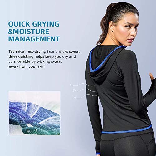 Running Jackets Women Breathable Zip Up Ladies Hoodies with Zip Pockets Warm Long Sleeve Gym Tops for Women Yoga Workout Walking Casual Sports Jacket High Wicking Quick Dry Sillictor 8003 Blue M