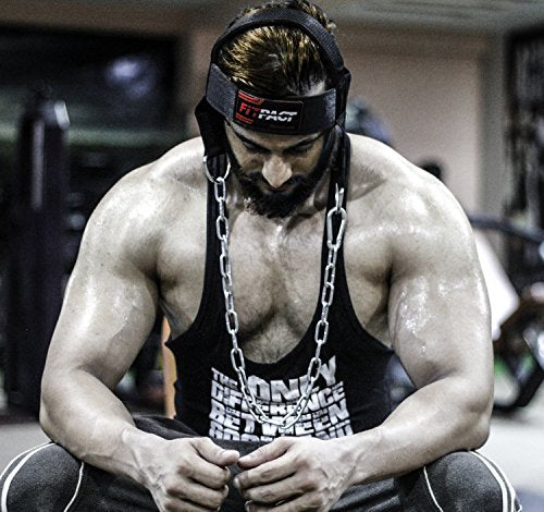 FITPACT Head Harness Neck Builder Chain Belt Weight Lifting Boxing Strength Training Padded Adjustable D-Rings Workout Bodybuilding Exercises Gym Developer Straps