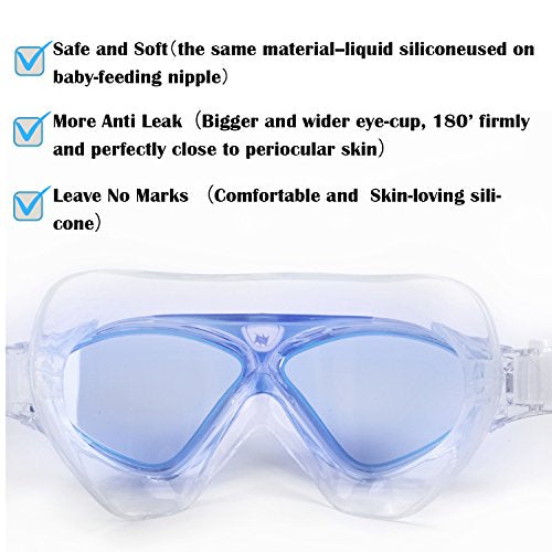 Swimming Goggles,Adult Swim Goggles Anti Fog No Leakage Clear Vision UV Protection Anti Slip Easy to Adjust Comfortable Silicone Skirt,Professional Swim Goggles for Men and Women (Blue/Clear lens)