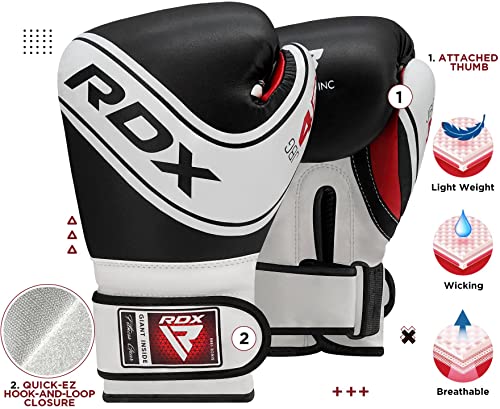 RDX Kids Boxing Gloves, 6oz 4oz Junior Training Mitts, Maya Hide Leather Ventilated Palm, Muay Thai Sparring MMA Kickboxing, Punch Bag Speed Ball Focus Pads Punching Workout, Youth Games Fun (Black, 6 oz)