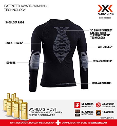X-Bionic Energizer 4.0 Shirt Round Neck Long Sleeves Men Baselayer Functional Sport T-Shirt - Opal Black/Arctic White, Large