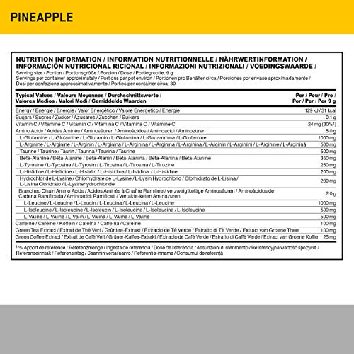 Optimum Nutrition Amino Energy Pre Workout Powder, Energy Drink with Beta Alanine, Vitamin C, Caffeine and Amino Acids, Pineapple, 30 Servings, 270 g, Packaging May Vary