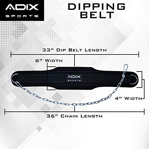 ADIX Sports - Pull Ups Training Weightlifting Powerlifting Bodybuilding Workouts with our Dip Belt with Chain 36 Inches Heavy Duty Steel Lifting Chain Comfortable Neoprene Back Support