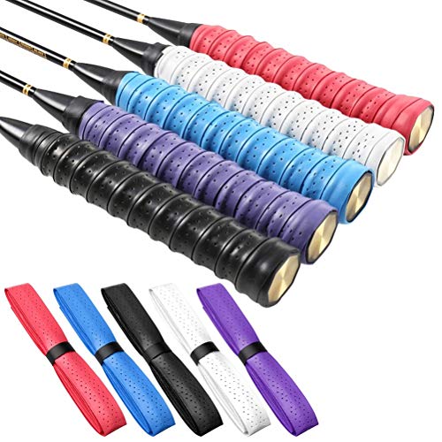 pengxiaomei 5Pcs Racket Grip,Badminton Tennis Over Grip Tape Breathable Holes Super Absorbent Anti Slip (5 Colors)