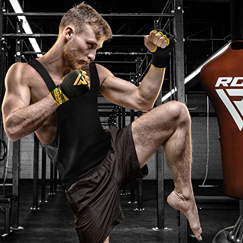 RDX Training Boxing Inner Gloves Hand Wraps MMA Fist Protector Bandages Mitts, Black Yellow, M