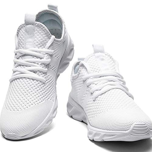 Mens Running Shoes Trainers Walking Tennis Sport Shoes Ligthweight Gym Fitness Jogging Casual Shoes Fashion Sneakers for Men White