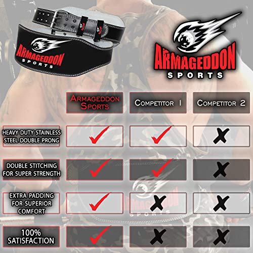 ARMAGEDDON SPORTS Weight Lifting Belt - 6 Inch Genuine Leather Padded Gym Belt - Supports and reduces stress - Ensures comfort and protection - Premium Quality, M - Gym Store