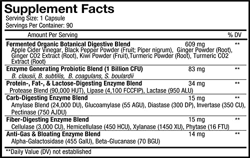 Codeage Fermented Digestive Enzymes Supplement - Probiotics, Prebiotics, Vitamins - Stomach & Food Enzyme - Amylase, Lipase, Lactase - Plant Based, Vegan, Non-GMO - 3 Months Supply - 90 Capsules