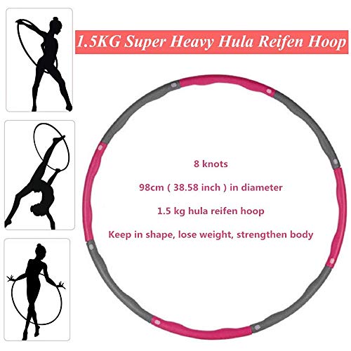Fitness Hula Hoop for Adults- 8 Section Wave Exercise Hoola Hoops Weighted 1.2kg (2.65lbs) Adjustable Ring with Soft Foam Padded for Gym, Home, Ladies, Lose Weight, Fat Loss Training (Grey&pink)