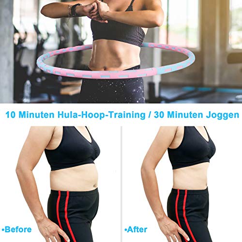 Azanaz Hula Hoop & Fitness Hoola Hoops Detachable Portable Design and Weighted Hula Hoop for Adult Exercise and Body Shaping φ82CM,Blue & Pink