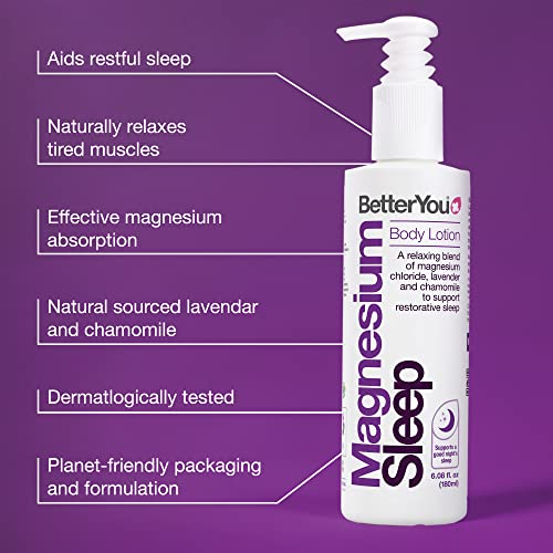 BetterYou Magnesium Sleep Lotion | Transdermal Magnesium Sleep Lotion Infused with Lavender & Chamomile to Support Sleep | Natural Sleep Aid | Better Sleep, Naturally | 180ml