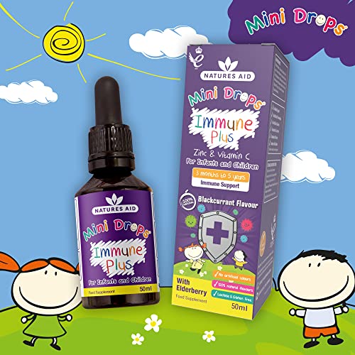 Natures Aid Immune Plus Mini Drops for Infants and Children, No Added Sugar, 50 ml (Pack of 1)