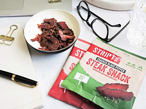 Stript Snacks Beef Biltong - Red Chilli - 10x25g - Beef Jerky, High Protein, Healthy Snack, Low in kcals.