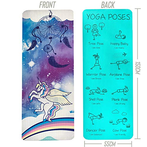Myga Childrens Yoga Mat - Sweet Dreams Printed Kids Yoga Mat - Childs Exercise Mat for Pilates, Non Slip Multi Purpose Fitness Mat - Core Workout for Home, Gym, Studio