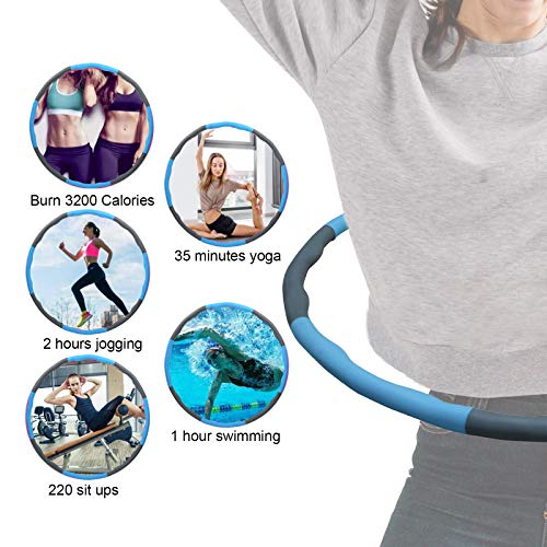 FLT Weighted Hula Hoops for Adults and Children,Folding Fitness Massage Hula Ring,8-section Soft Padding, Detachable Adjustable Slimming Circle,Weight Loss Distribution
