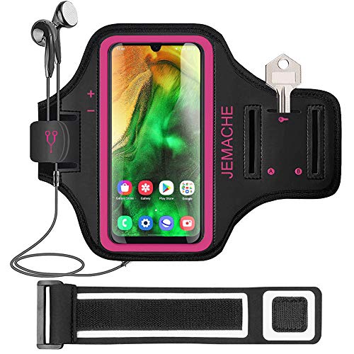 Galaxy A52 A51 A50 Armband, JEMACHE Gym Running Exercises Workouts Arm Band for Samsung Galaxy A52, A51, A50, A10 with Key Holder (Rosy)