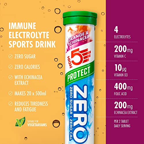 HIGH5 ZERO Protect Electrolyte Hydration Tablets Added Vit C & D (Orange & Echinacea, 20 Tablets)