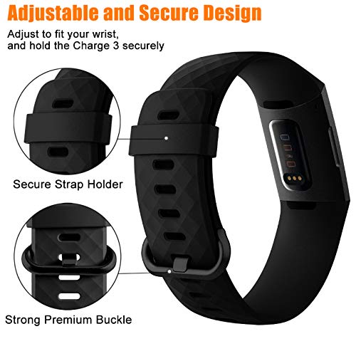 GEAK Strap Compatible for Fitbit Charge 3/Fitbit Charge 4, Adjustable Classic Replacement Wristband for Fitbit Charge 3/Fitbit Charge 4 Activity Tracker Women Men, Small, Black with Black Buckle