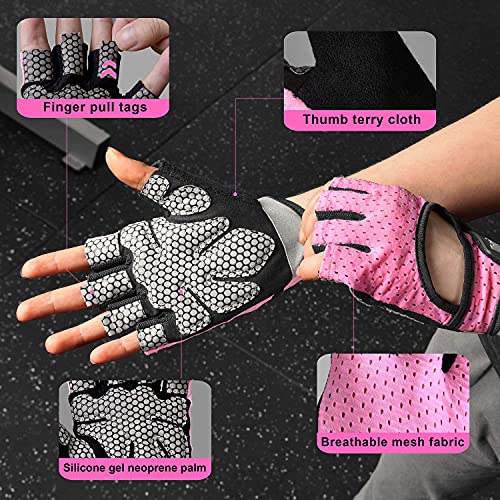 Fitself Gym Gloves Non-Slip Weight Lifting Gloves Men Women Breathable Workout Training Fitness Gloves for Crossfit Powerlifting Bodybuilding Cycling Pink Medium